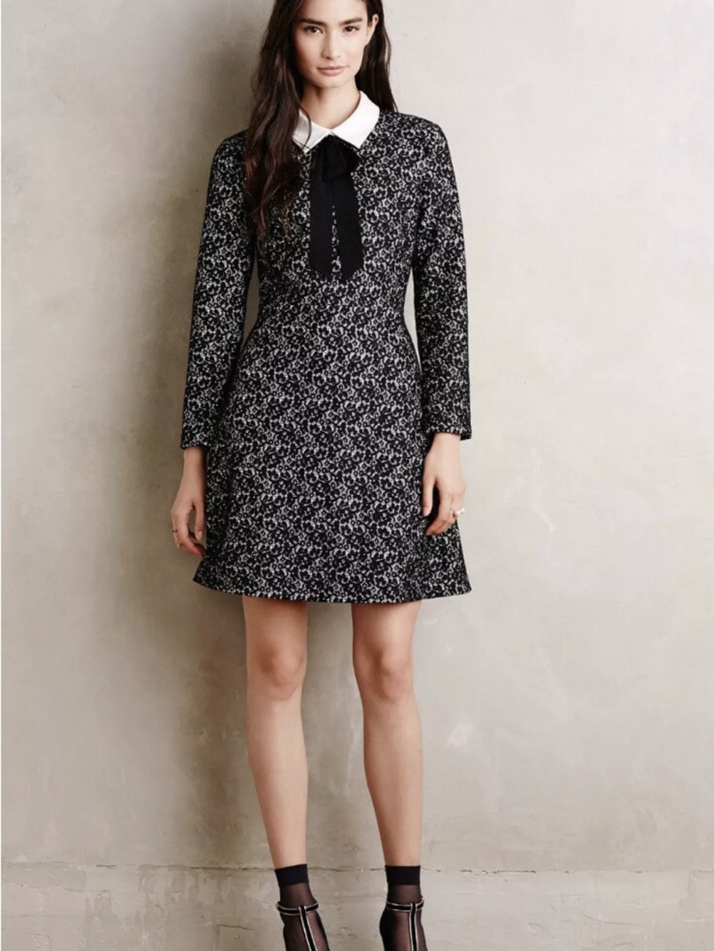 Anthropologie Classic Erin Fetherston Collared Jacquard Lace Shift Dress Size 2